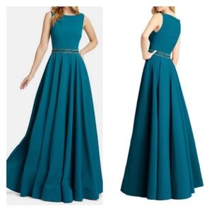 IEENA MAC DUGGAL Teal Beaded Waist Sleeveless A-Line Gown Dress 4